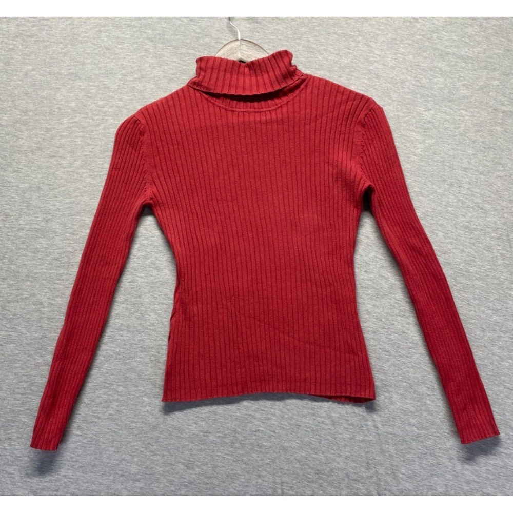 Chadwicks Of‎ Boston Sweater Womens Petite Small Red Cotton Ribbed Turtleneck